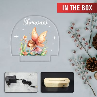 Personalized Cute Girl Butterfly with Fairy Design Night Lamp with Warm White Light Custom with Name Girls Room Bedside Lamp Birthday Return Gift